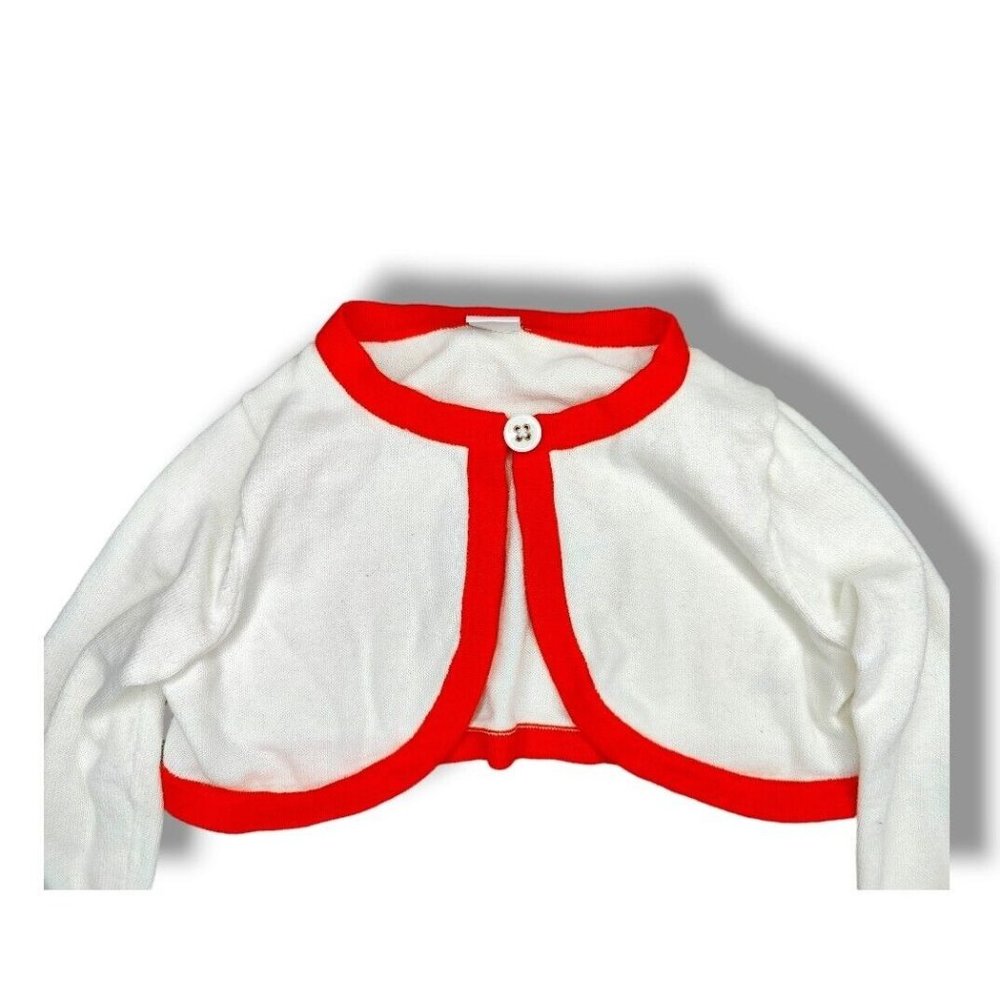Janie & Jack Sweater Size 3 Months Cropped Cardigan White Orange 100% Cotton